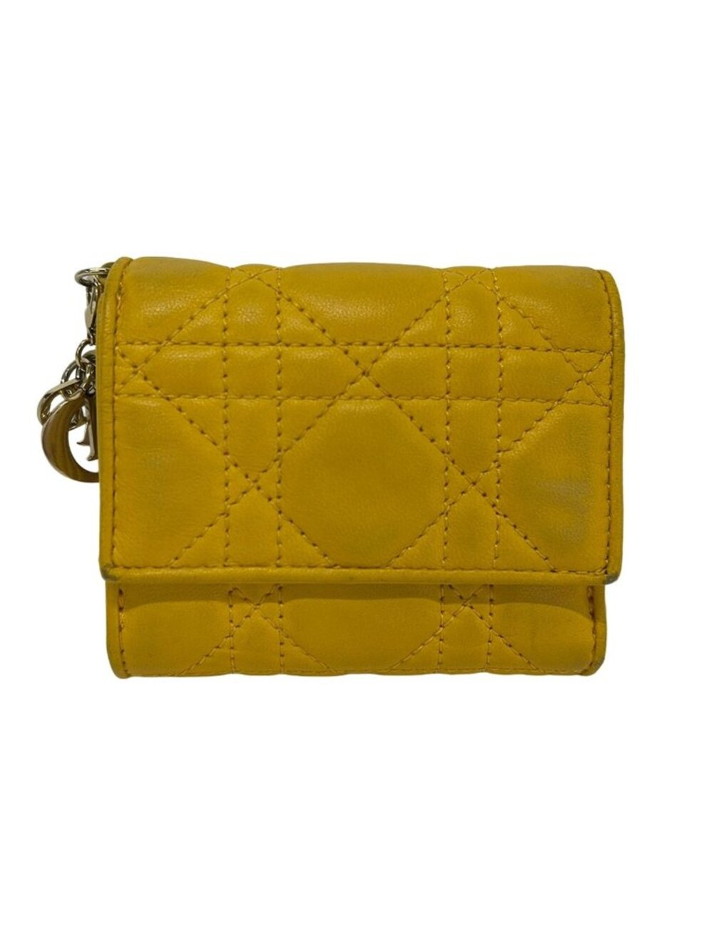 Dior Trifold Wallet Lady Dark Yellow Leather